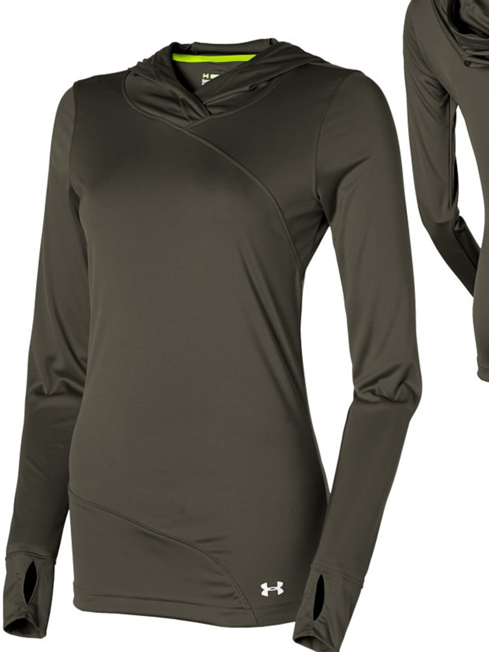 Under Armour Long Sleeve Hooded Shirt Dark Gray Womens LG Athletic Gym Outdoors